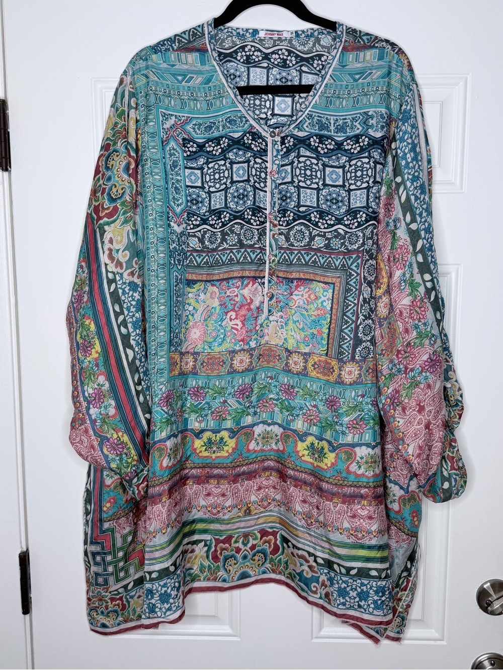 Johnny Was size 3x 100% silk tunic blouse top multicolor